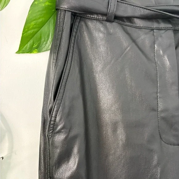 Babaton Aritzia Black Pleather Paper Bag waist with belt, pockets. - Picture 3 of 7